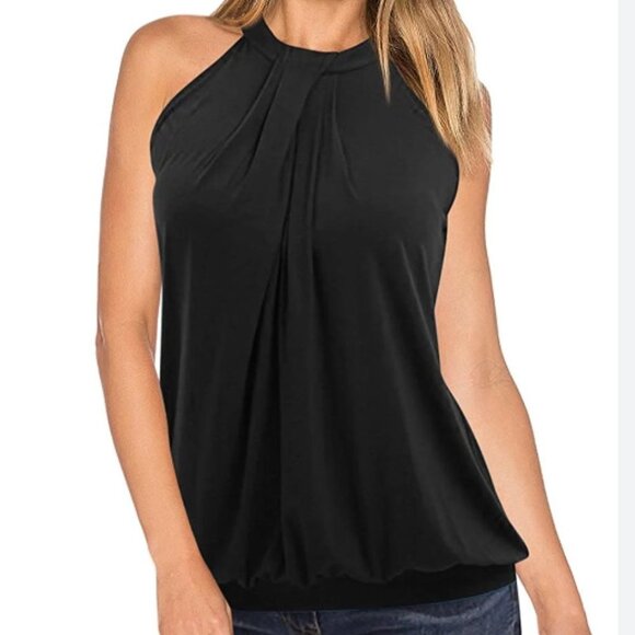 Yesfashion Sleeveless Halter Pleated Tank Top Blouse - Black - size Large - Picture 10 of 10